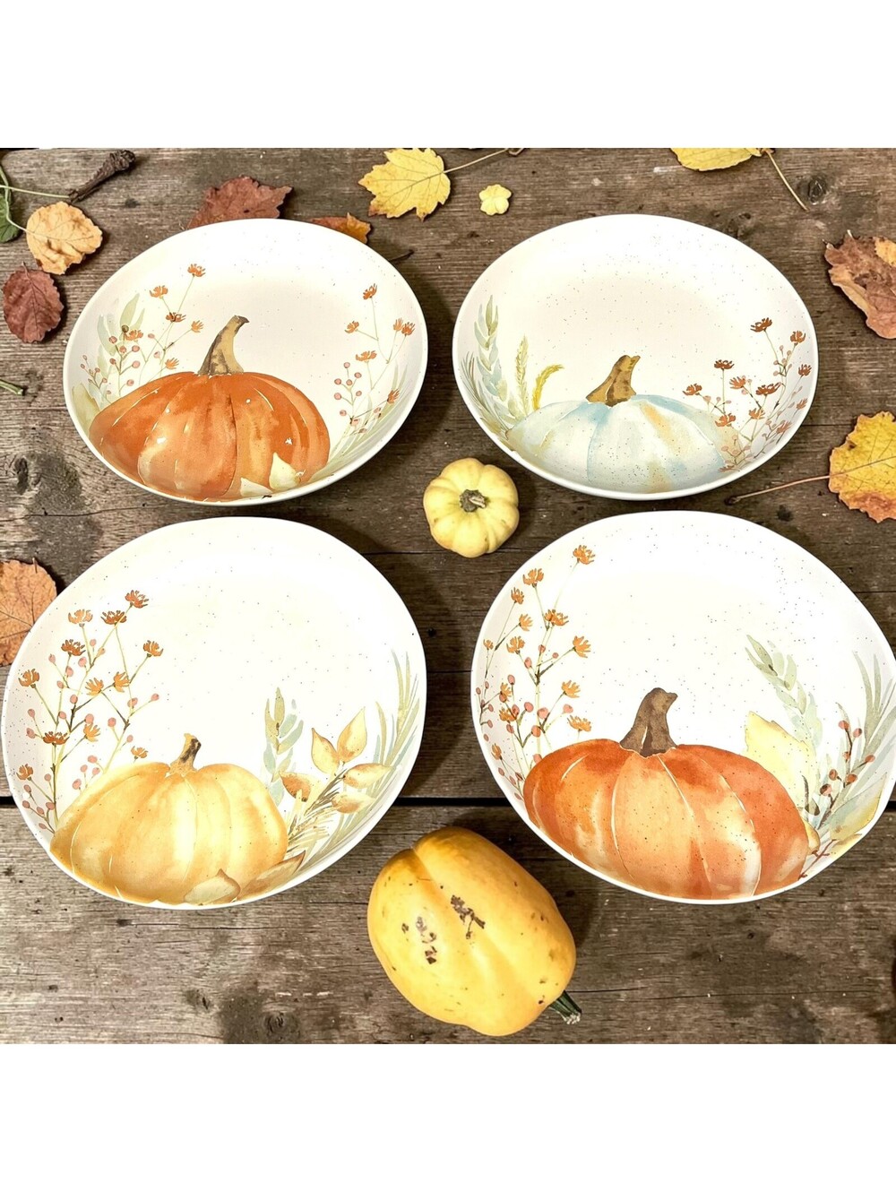 Linden Street Fall Harvest Pumpkin Salad Plates Set 4 Stoneware 8” Thanksgiving